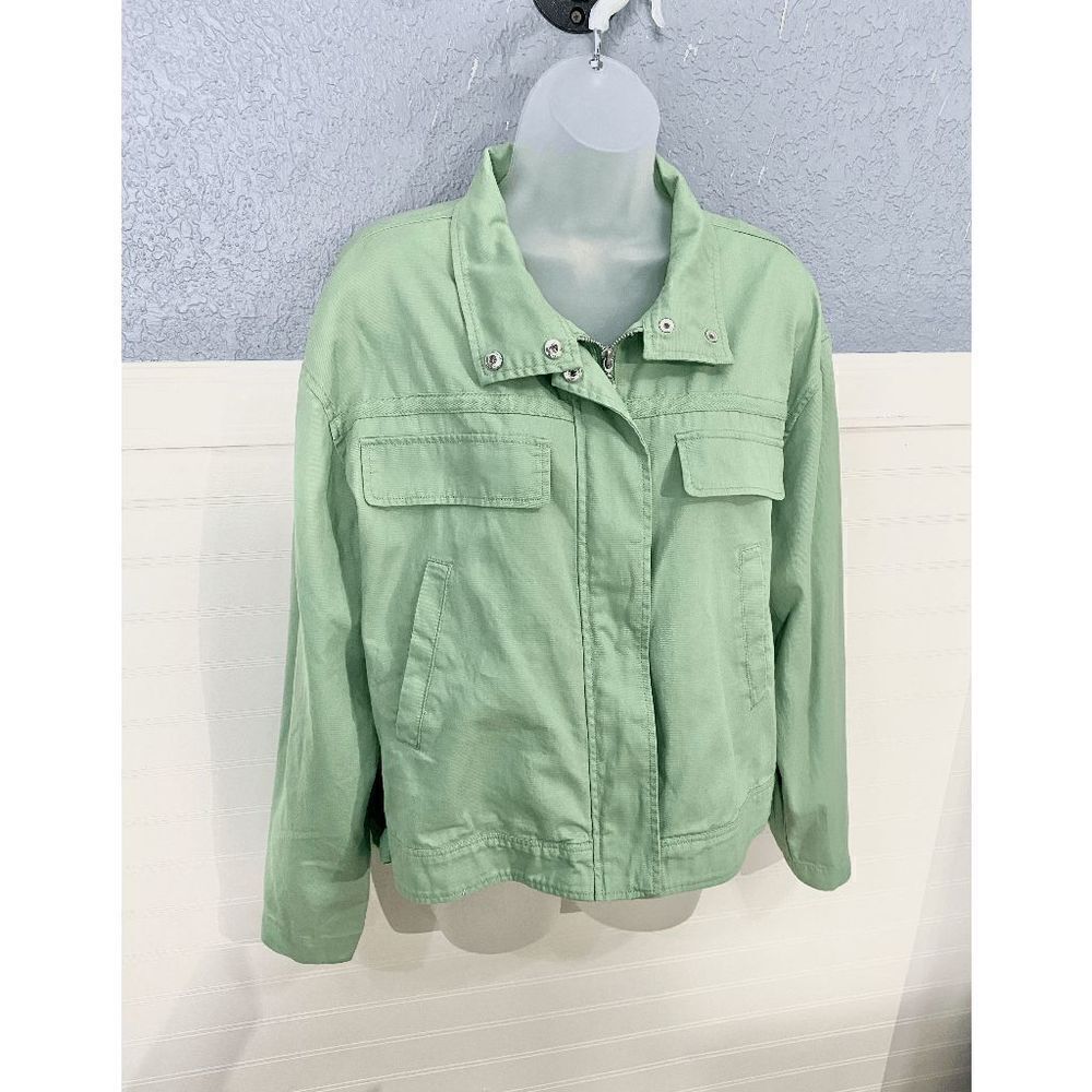 Treasure & Bond Women’s Stand Collar Cotton Twill Jacket Green Basil
